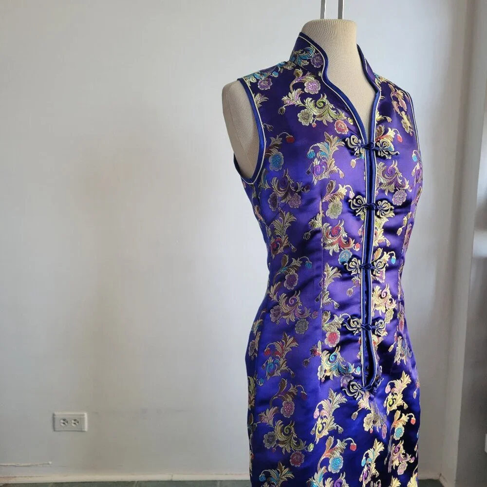 Tangyi Vintage Asian/Japanese Custom-made Floral Purple Dress (Size: S)